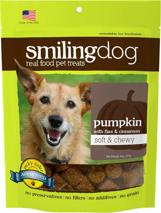 Smiling Dog Treats - Soft and Chewy Dog Treats for Senior Dogs - Dog Training Treats - Dog Treats with Pumpkin, Flax & Cinnamon - 8 Oz