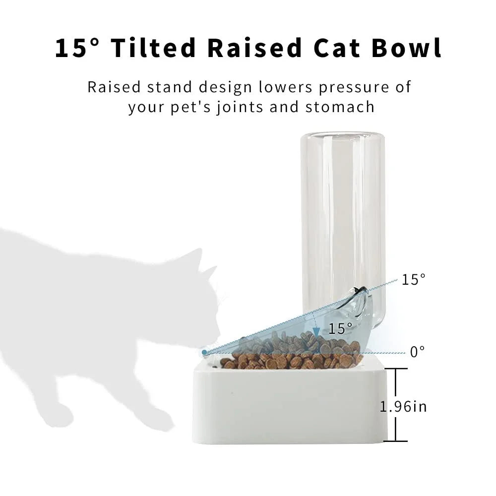 Tilted Cat Food Bowl with Feeding Mat for Food and Water, Food Feeding Dishes for Raised Cats and Puppies