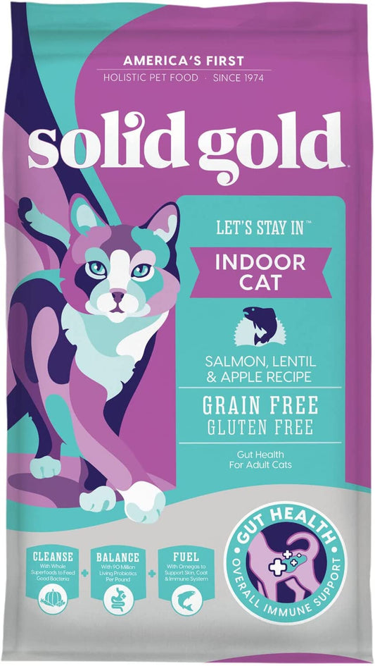 Indoor Dry Cat Food - Let'S Stay in Cat Food Dry Kibble for Indoor Cats - Hairball & Sensitive Stomach - Grain & Gluten Free - Probiotics & Fiber for Digestive Health - Salmon - 12Lb