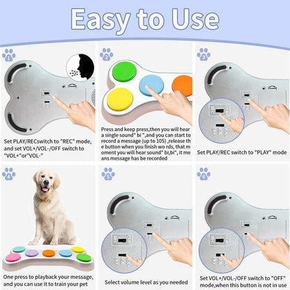 7-Colour Voice Recording Button, Dog Communication Buzzer Button for Pet Training, Button for Dog Talking, 50 Scenario Stickers, (Batteries Included)(7 Butons)