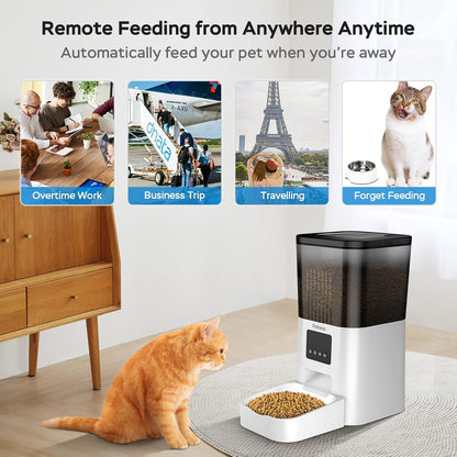 Automatic Cat Feeder Timed Cat Feeder Pet Dry Food Dispenser Wi-Fi Enabled Clog-Free Design for Cats and Small Medium Dogs Programmable Meal & Portion Control with 10S Voice Recorder 4L