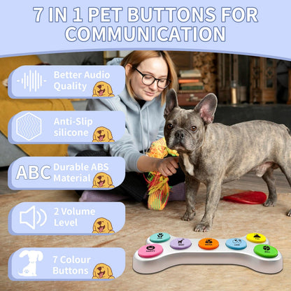 7-Colour Voice Recording Button, Dog Communication Buzzer Button for Pet Training, Button for Dog Talking, 50 Scenario Stickers, (Batteries Included)(7 Butons)