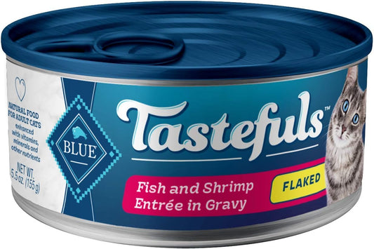 Tastefuls Flaked Wet Cat Food, Made with Natural Ingredients, Fish and Shrimp Entrée in Gravy, 5.5-Oz Cans (24 Count)