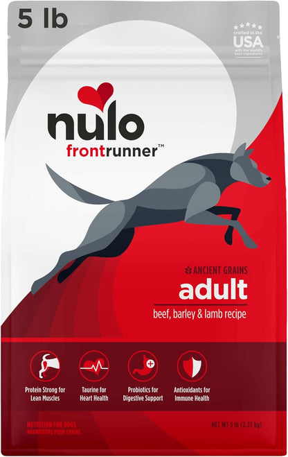 Frontrunner All Breed Adult Premium Natural Dry Kibble Dog Food with Ancient Grains, Healthy Digestive Aid BC30 Probiotic & Antioxidants for Immune Health, Beef Barley Lamb, 5 Pound Bag