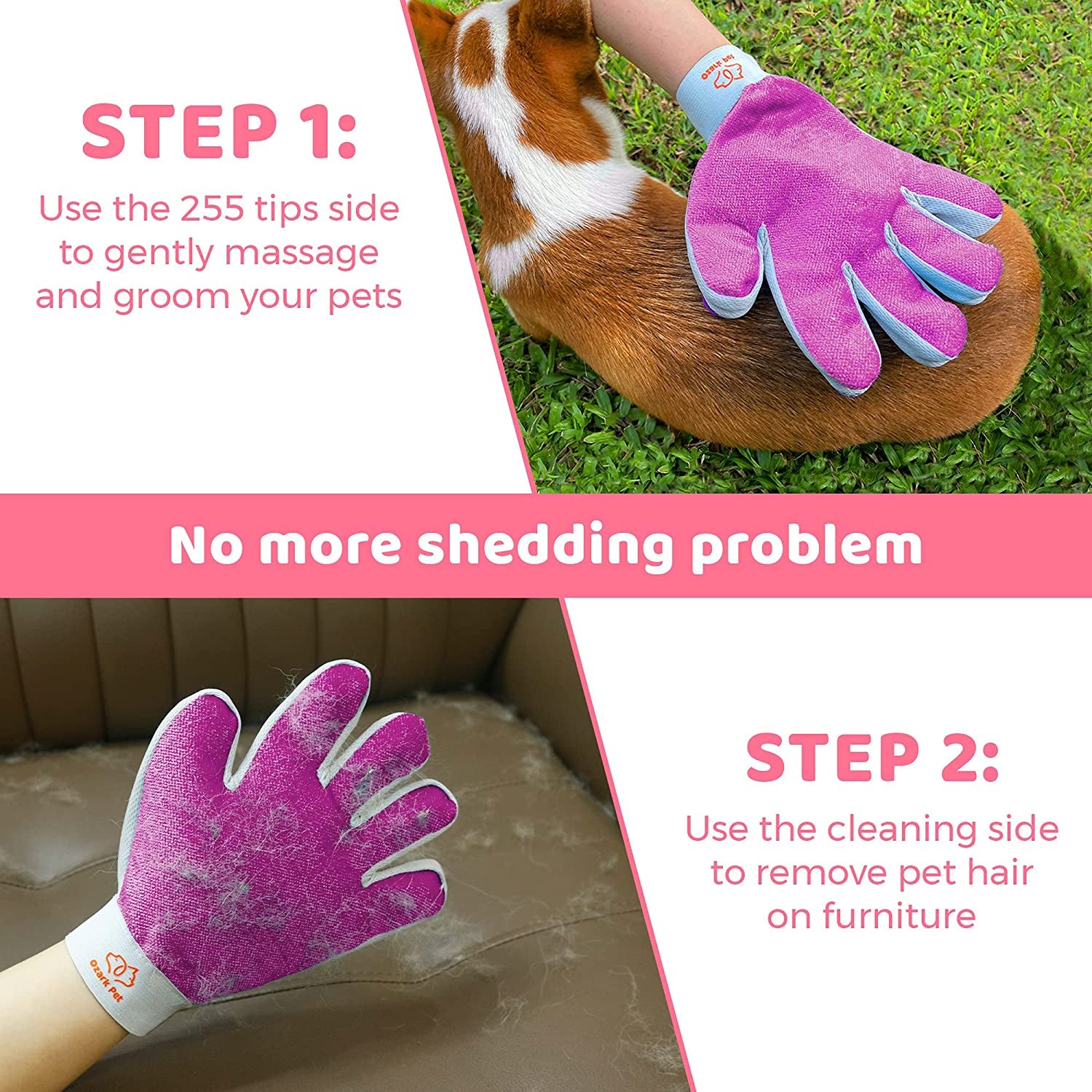 Dog & Cat Brush-Deshedding Brush, Dematting Tools, Shedding Brush Glove, Reduces Shedding up to 95%, for Short to Long Hair, Small to Medium Breeds, Pink